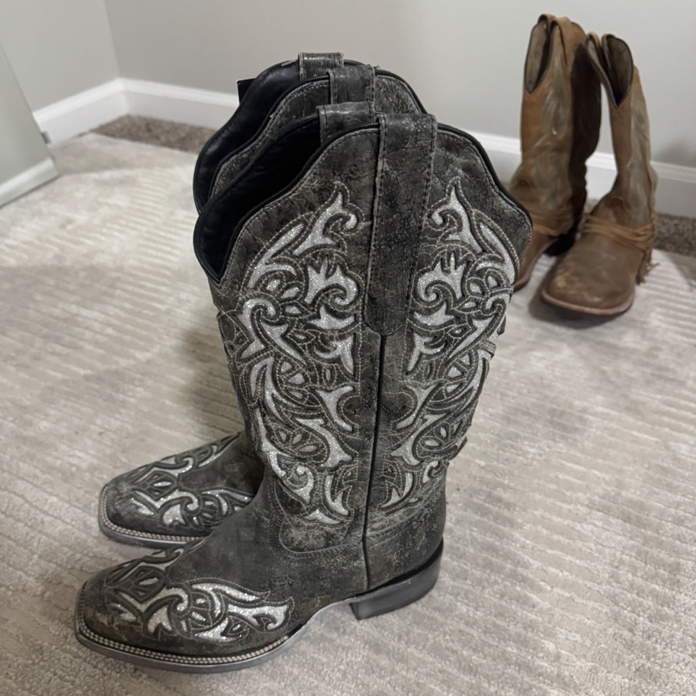 Gray and Silver Western Boots